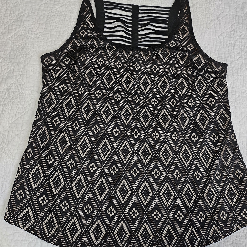 Maurices Black Lace Overlay Tank with Ivory Underlay